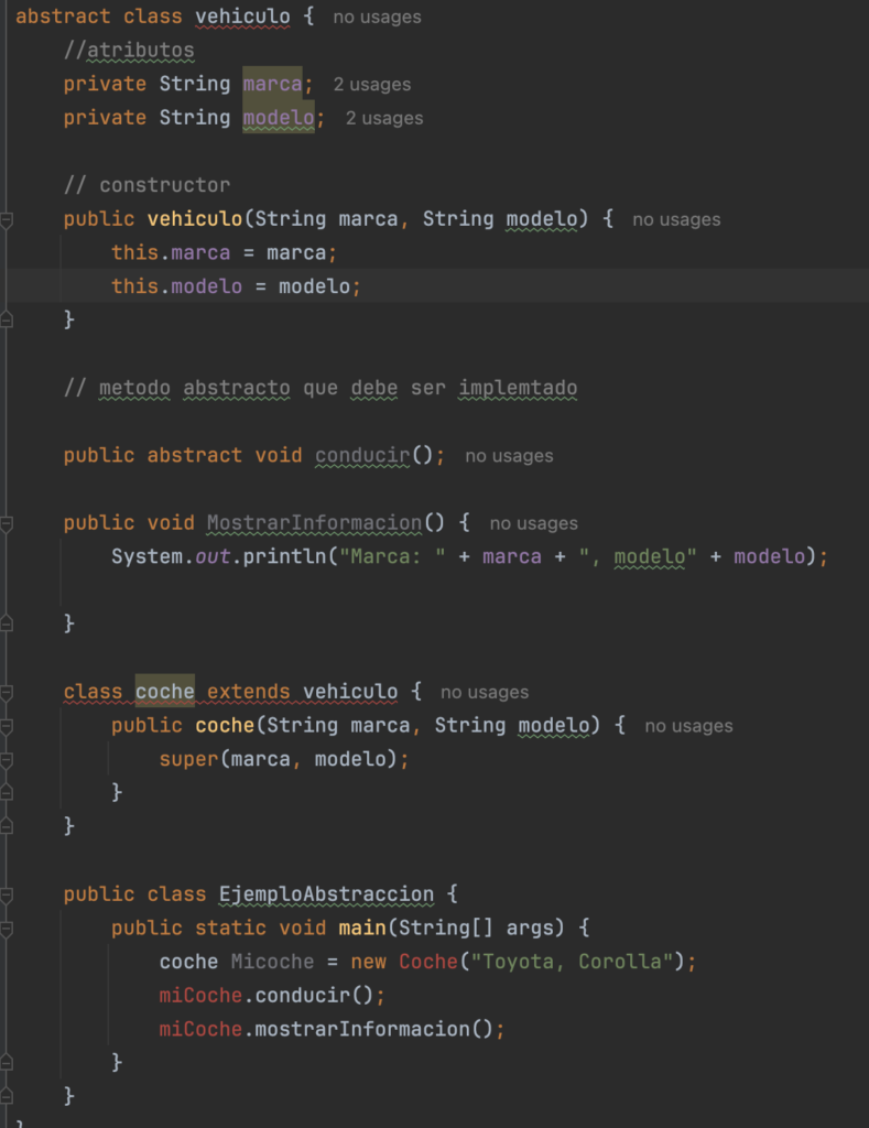 Ejemplo de abstracción, donde en este caso, la clase abstracta es el vehículo